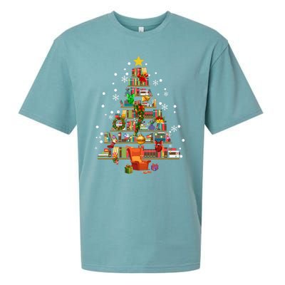 Christmas Tree Made Of Books Book Tree Bookworm Christmas Meaningful Gift Sueded Cloud Jersey T-Shirt