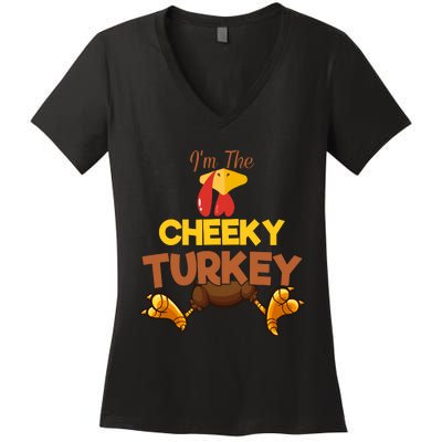 Cheeky Turkey Matching Family Group Thanksgiving Gifts  Women's V-Neck T-Shirt