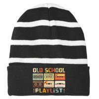 Cassette Tape Music 80s Retro Old School Playlist Striped Beanie with Solid Band