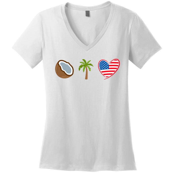 Coconut Tree Meme Patriotic Kamala Statement Usa Democrat Women's V-Neck T-Shirt