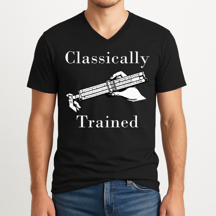 Classically Trained Mechanical Analog Calculator Slide Rule V-Neck T-Shirt