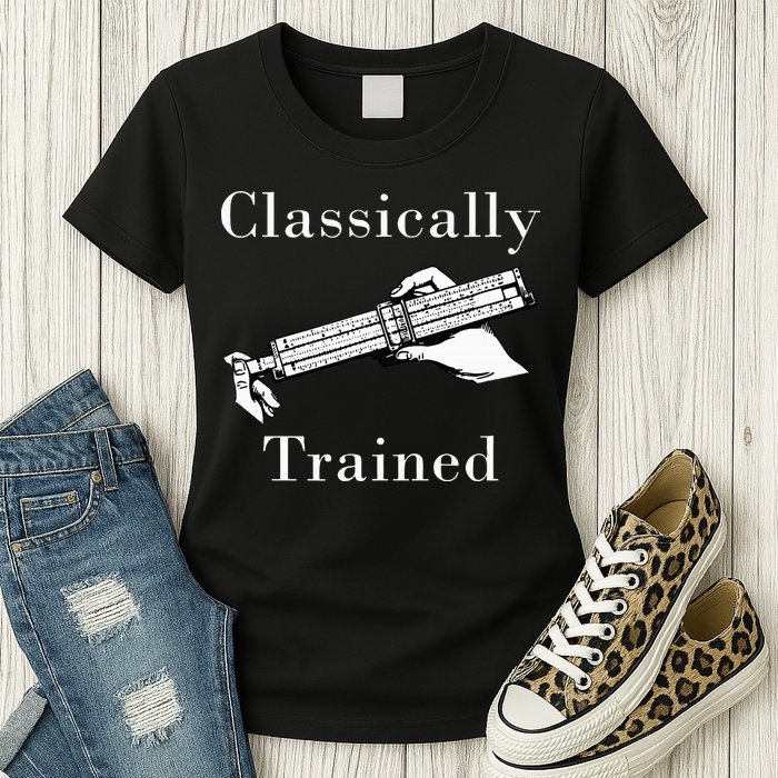 Classically Trained Mechanical Analog Calculator Slide Rule Womens T-Shirt