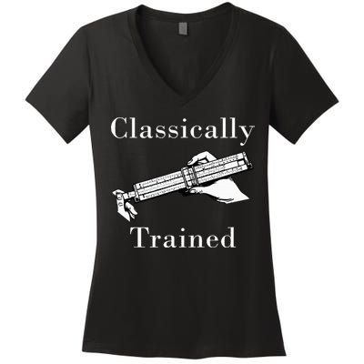 Classically Trained Mechanical Analog Calculator Slide Rule Women's V-Neck T-Shirt