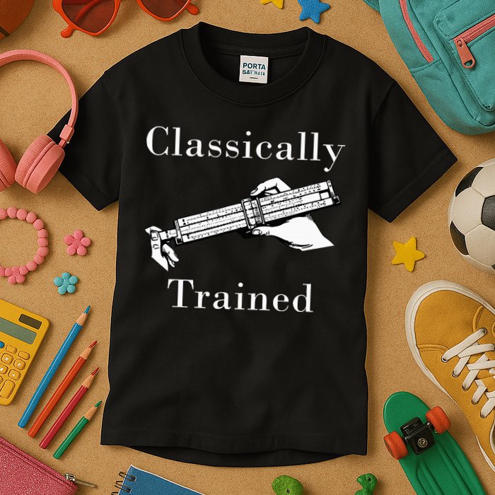 Classically Trained Mechanical Analog Calculator Slide Rule Kids T-Shirt