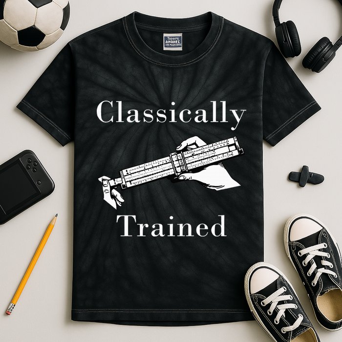 Classically Trained Mechanical Analog Calculator Slide Rule Kids Tie-Dye T-Shirt