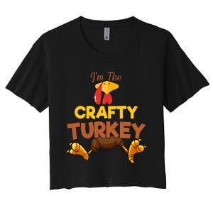 Crafty Turkey Matching Family Group Thanksgiving Gifts  Women's Crop Top Tee