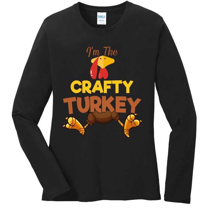 Crafty Turkey Matching Family Group Thanksgiving Gifts  Ladies Long Sleeve Shirt