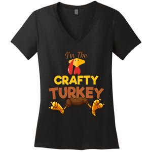 Crafty Turkey Matching Family Group Thanksgiving Gifts  Women's V-Neck T-Shirt