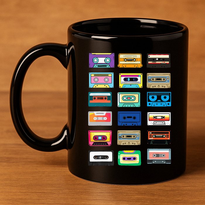 Cassette Tapes Mixtapes 1980s 1990s Radio Music 11oz C Handle Ceramic Mug