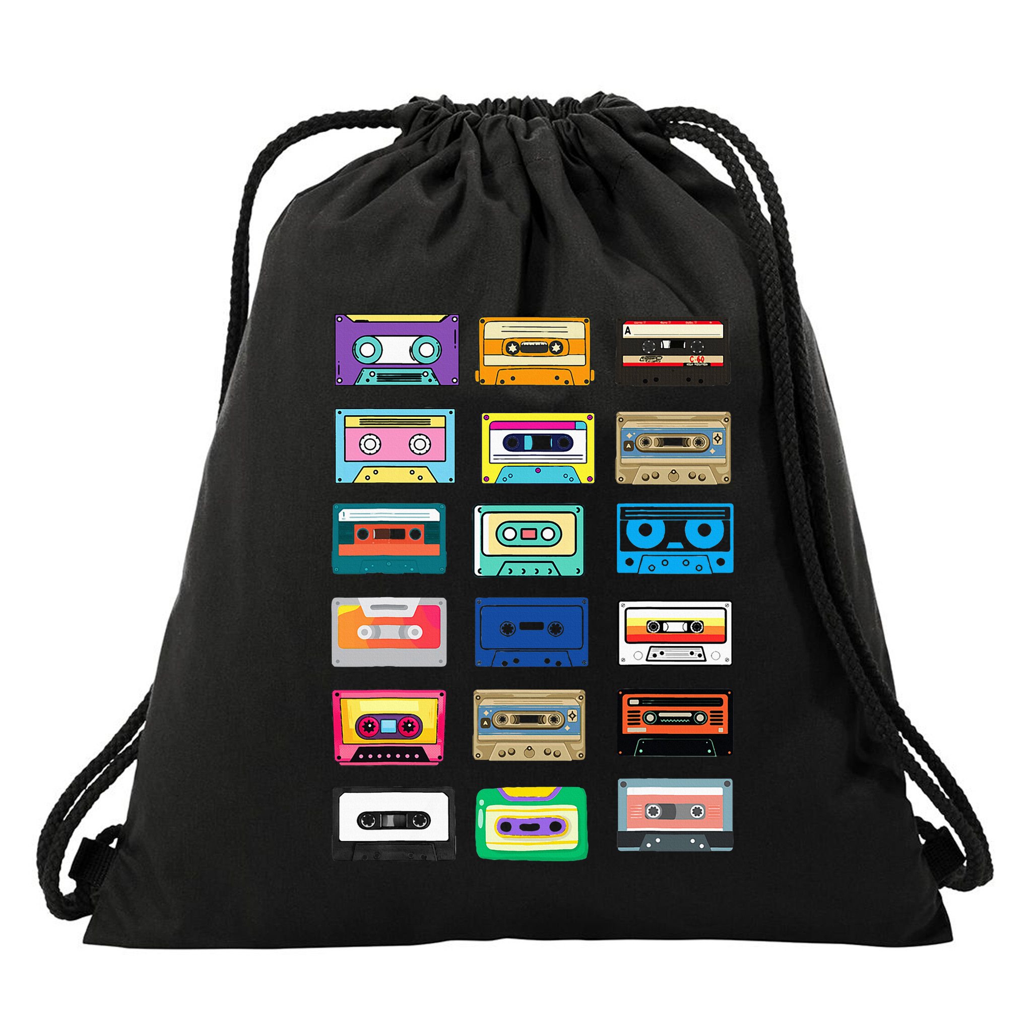 Cassette Tapes Mixtapes 1980s 1990s Radio Music Drawstring Bag
