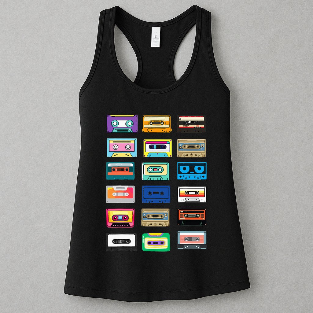 Cassette Tapes Mixtapes 1980s 1990s Radio Music Womens Tank Top