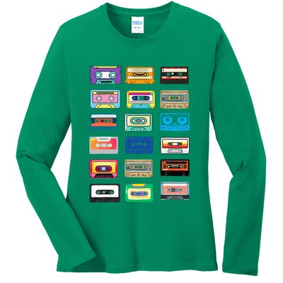 Cassette Tapes Mixtapes 1980s 1990s Radio Music Ladies Long Sleeve Shirt