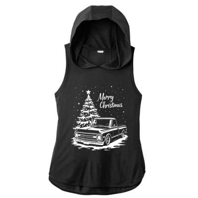 C10 Truck Merry Christmas Vintage Truck Christmas Holiday Tank Top Ladies PosiCharge Tri-Blend Wicking Draft Hoodie Tank