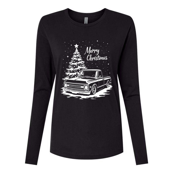 C10 Truck Merry Christmas Vintage Truck Christmas Holiday Tank Top Womens Cotton Relaxed Long Sleeve T-Shirt