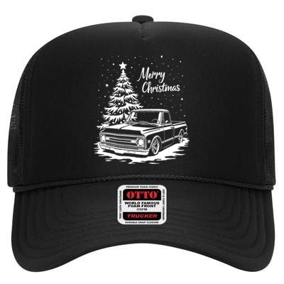 C10 Truck Merry Christmas Vintage Truck Christmas Holiday Tank Top High Crown Mesh Back Trucker Hat