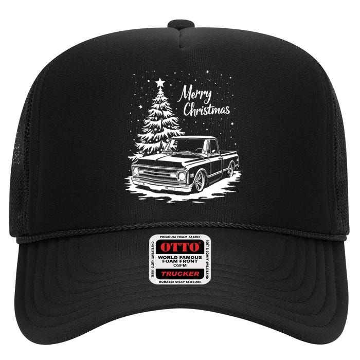 C10 Truck Merry Christmas Vintage Truck Christmas Holiday Tank Top High Crown Mesh Back Trucker Hat