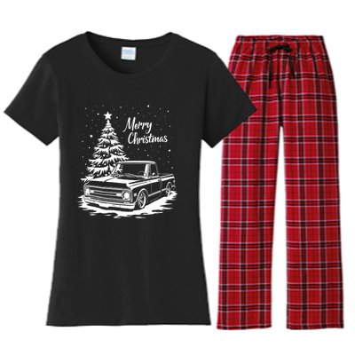 C10 Truck Merry Christmas Vintage Truck Christmas Holiday Tank Top Women's Flannel Pajama Set