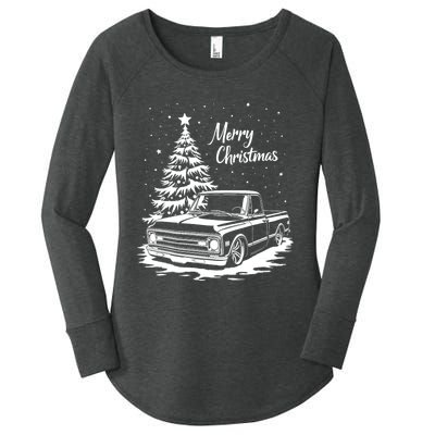 C10 Truck Merry Christmas Vintage Truck Christmas Holiday Tank Top Women's Perfect Tri Tunic Long Sleeve Shirt