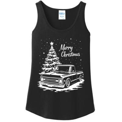 C10 Truck Merry Christmas Vintage Truck Christmas Holiday Tank Top Ladies Essential Tank