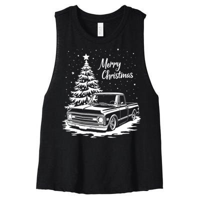 C10 Truck Merry Christmas Vintage Truck Christmas Holiday Tank Top Women's Racerback Cropped Tank