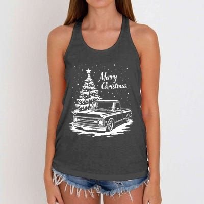 C10 Truck Merry Christmas Vintage Truck Christmas Holiday Tank Top Women's Knotted Racerback Tank