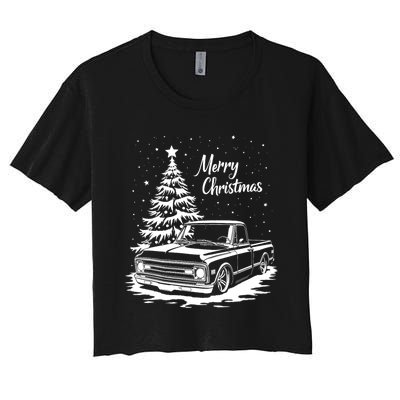 C10 Truck Merry Christmas Vintage Truck Christmas Holiday Tank Top Women's Crop Top Tee