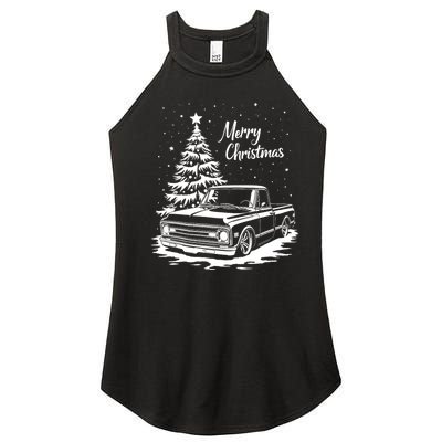 C10 Truck Merry Christmas Vintage Truck Christmas Holiday Tank Top Women's Perfect Tri Rocker Tank