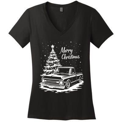 C10 Truck Merry Christmas Vintage Truck Christmas Holiday Tank Top Women's V-Neck T-Shirt