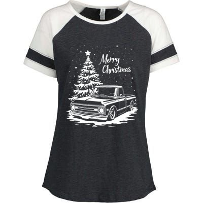 C10 Truck Merry Christmas Vintage Truck Christmas Holiday Tank Top Enza Ladies Jersey Colorblock Tee