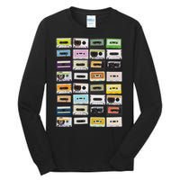 Cassette Tapes Mixtapes 1980s Radio Music Graphic Print Tall Long Sleeve T-Shirt