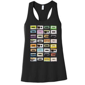 Cassette Tapes Mixtapes 1980s Radio Music Graphic Print Women's Racerback Tank