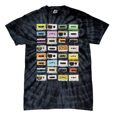 Cassette Tapes Mixtapes 1980s Radio Music Graphic Print Tie-Dye T-Shirt