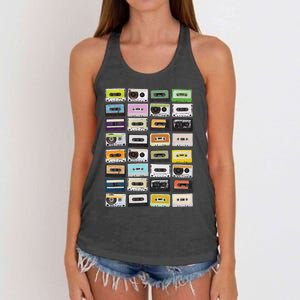 Cassette Tapes Mixtapes 1980s Radio Music Graphic Print Women's Knotted Racerback Tank