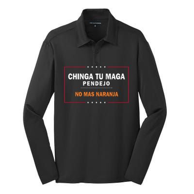 Chinga Tu Maga Pendejo No Mas Naranja Silk Touch Performance Long Sleeve Polo