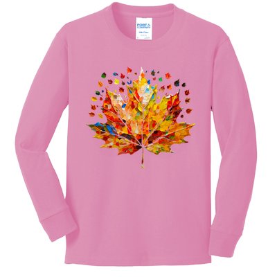 Colorful Thanksgiving Maple Leaf Fall Harvest Seasonal Kids Long Sleeve Shirt