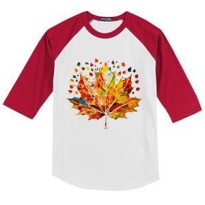 Colorful Thanksgiving Maple Leaf Fall Harvest Seasonal Kids Colorblock Raglan Jersey