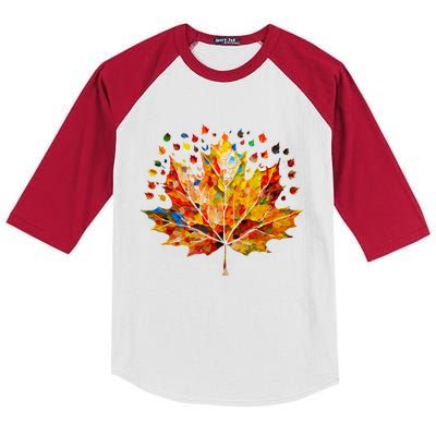 Colorful Thanksgiving Maple Leaf Fall Harvest Seasonal Kids Colorblock Raglan Jersey