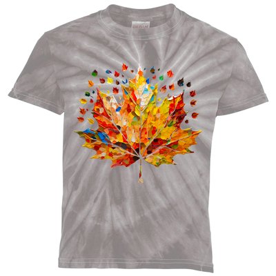 Colorful Thanksgiving Maple Leaf Fall Harvest Seasonal Kids Tie-Dye T-Shirt