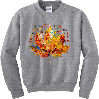 Colorful Thanksgiving Maple Leaf Fall Harvest Seasonal Kids Sweatshirt