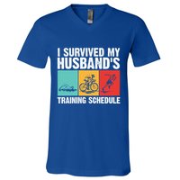 Cool Triathlon Mom Swimming Running Swim Bike Run Gift V-Neck T-Shirt