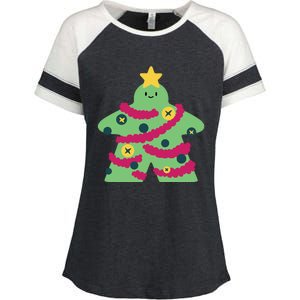 Christmas Tree Meeple Enza Ladies Jersey Colorblock Tee