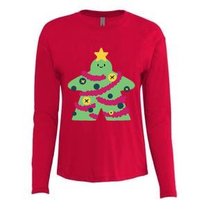 Christmas Tree Meeple Womens Cotton Relaxed Long Sleeve T-Shirt