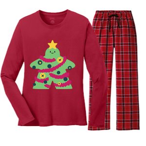 Christmas Tree Meeple Women's Long Sleeve Flannel Pajama Set 