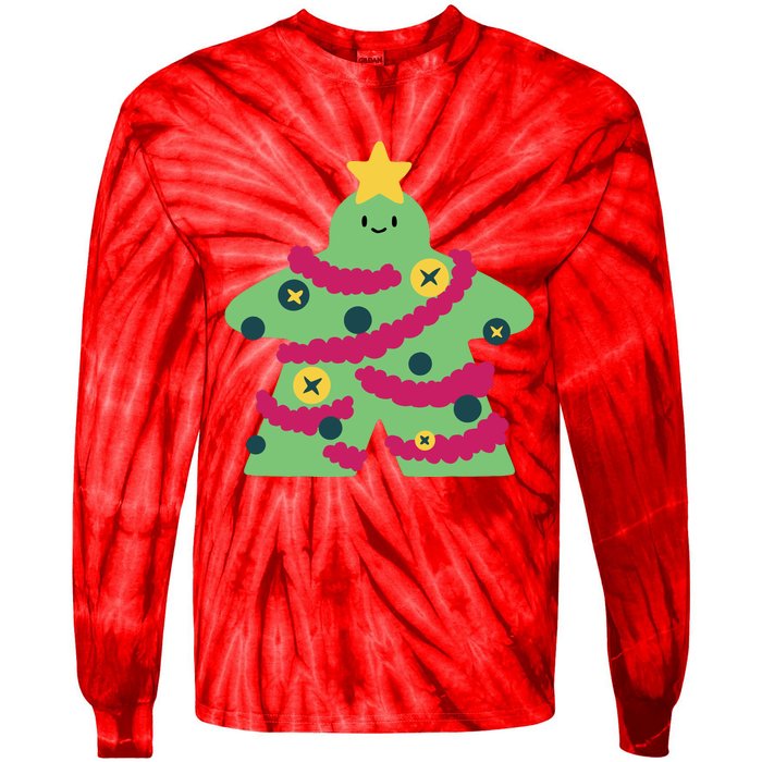 Christmas Tree Meeple Tie-Dye Long Sleeve Shirt