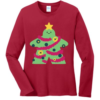 Christmas Tree Meeple Ladies Long Sleeve Shirt