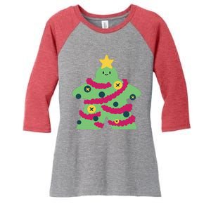 Christmas Tree Meeple Women's Tri-Blend 3/4-Sleeve Raglan Shirt