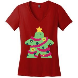 Christmas Tree Meeple Women's V-Neck T-Shirt