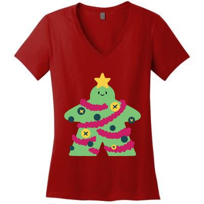 Christmas Tree Meeple Women's V-Neck T-Shirt