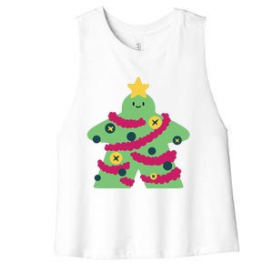 Christmas Tree Meeple Women's Racerback Cropped Tank