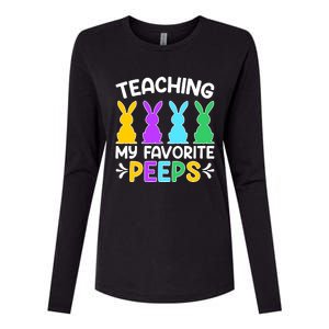 Cute Teaching My Favorite Peeps Happy Easter Day Teacher Womens Cotton Relaxed Long Sleeve T-Shirt